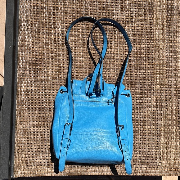 Coach Azure Blue Pebble Leather Silver Turn Lock Small Backpack - Picture 9 of 11